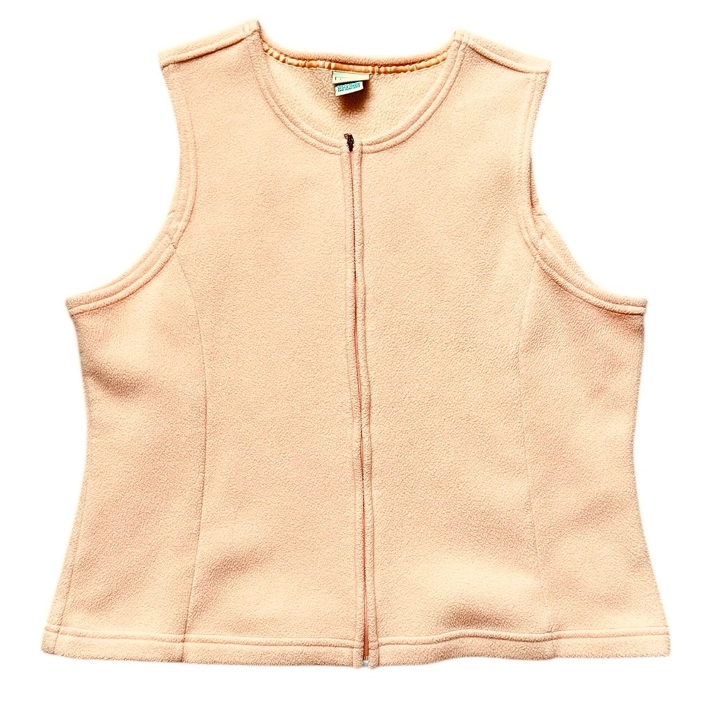 L.L. BEAN peach collarless fleece zip up vest size Large
